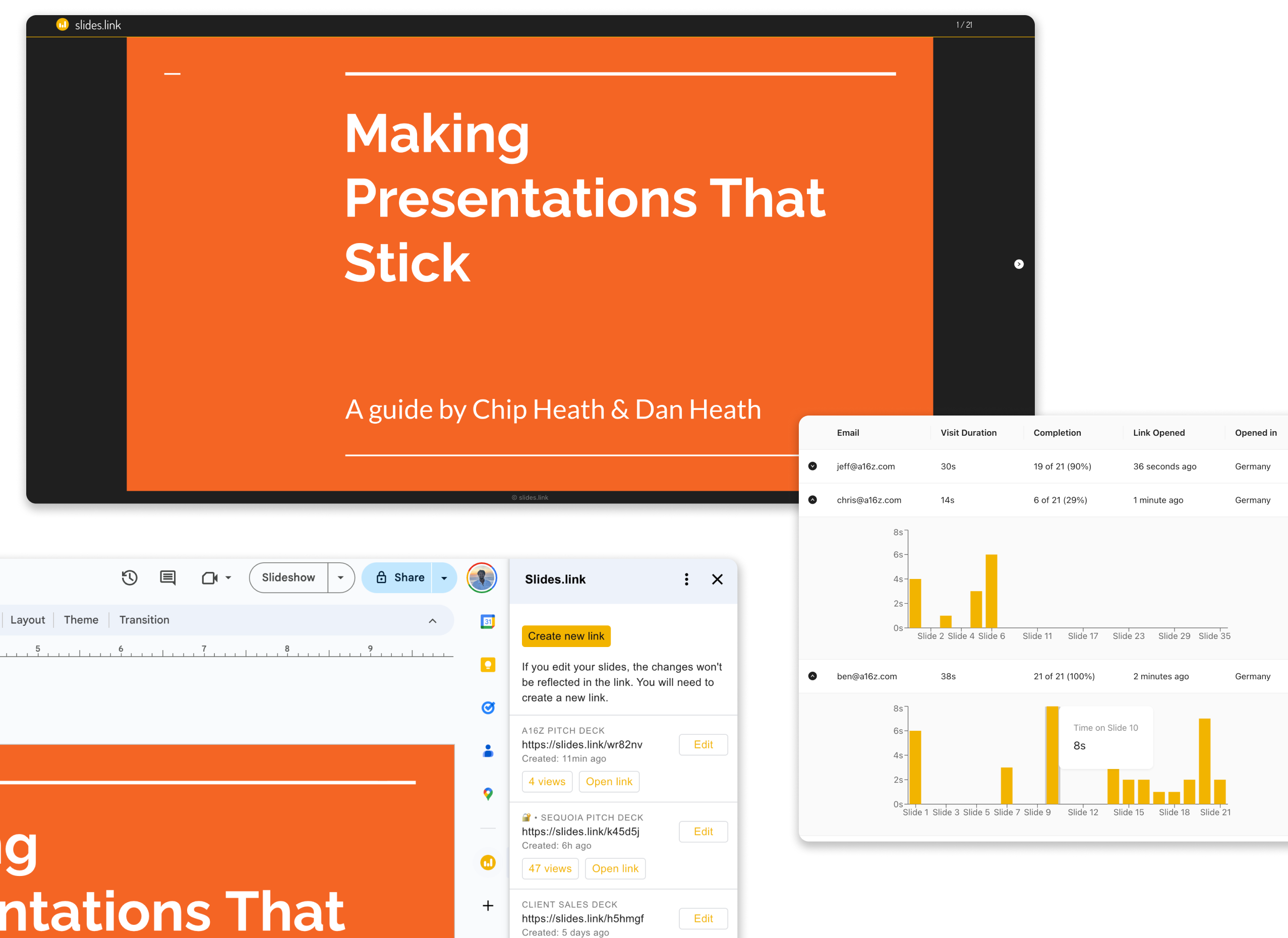 Screenshots of slides.link app
